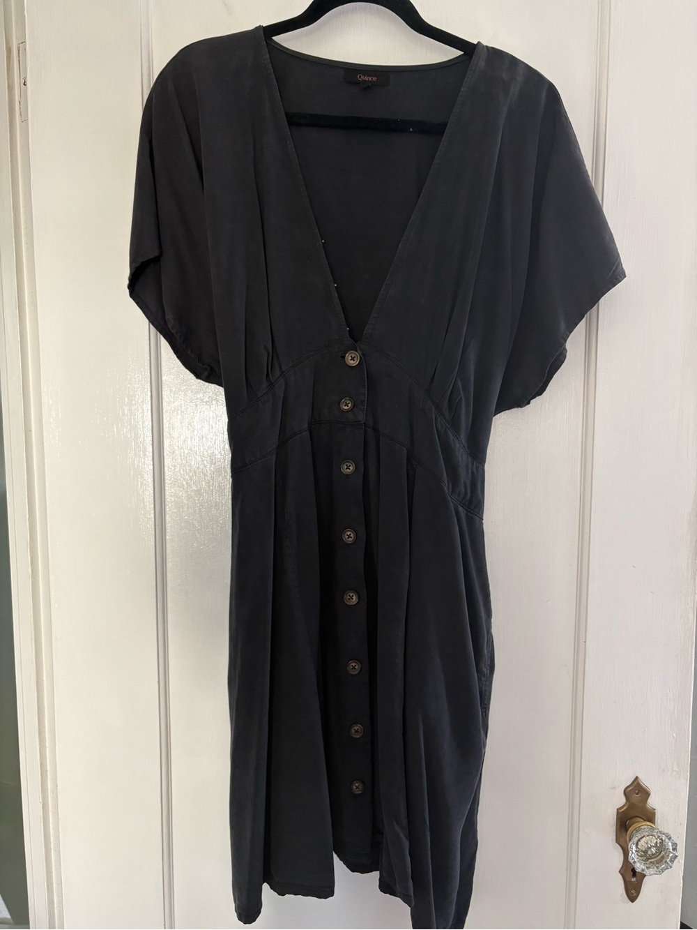 Quince Vintage Wash Tencel Button Down Dress - WASHED BLACK, Sz XL
